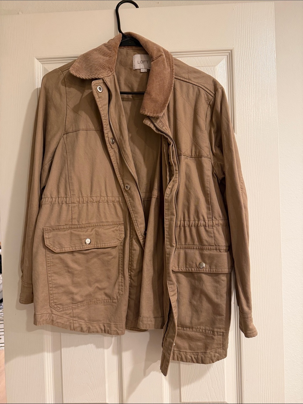 LOFT Tan Utility Jacket with Corduroy Collar